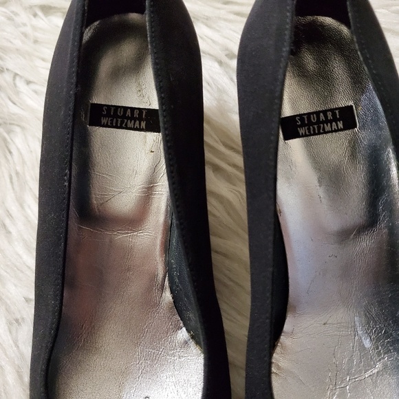 Stuart Weitzman Black Satin Classic Block Heels - Picture 5 of 8